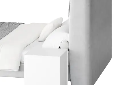 Elegant White Pine Wood Panel Bed 3D model