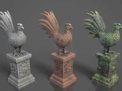 Ancient Asia Stone Statue Pack B - 250602 Low-poly 3D model