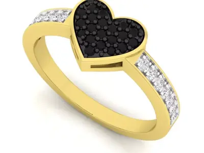 Black and White Diamond Ladies Promise Heart Engagement Ring 3D print model