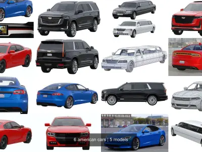 6 american cars 3D Model Pack