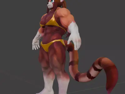 Muscular Red Panda Girl Low-poly 3D model
