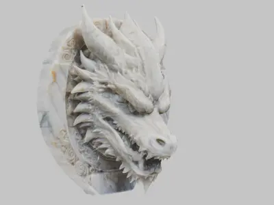 Detailed Medieval Dragon Head - Marble Sculpted Wall Mount  Low-poly 3D model