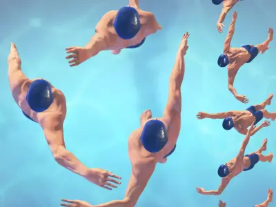 Swimming Man Back Style Riged and Animated Biped Low-poly 3D model