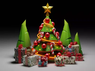 CHRISTMAS TREE BEAUTIFUL WITH GIFTS Low-poly 3D model