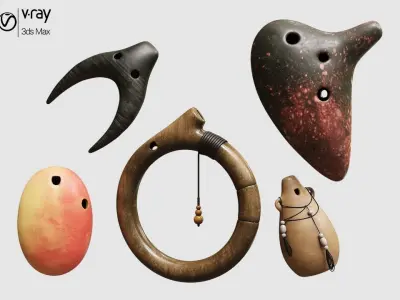 Ocarina Collection musical instrument made of wood 3D model