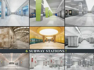 Subway and Train Stations Bundle - 10 Scenes Low-poly 3D model