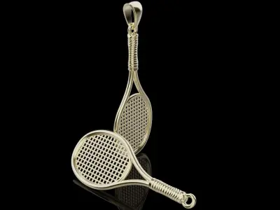 Gold Tennis Racket Pendant 029 3D print model
