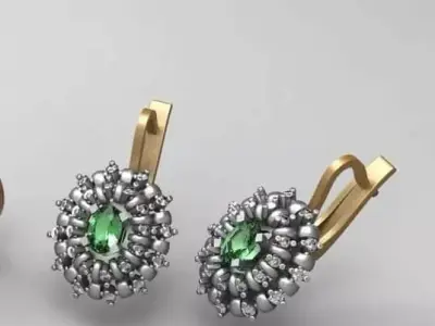 Genuine Emerald Diamond Anzor Style Earrings 3D print model