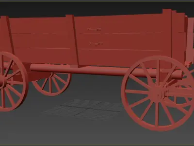 wooden cart  Low-poly 3D model