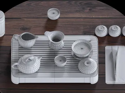 Teaset Low-poly 3D model