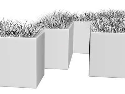 Tetris style pots with grass 3D model