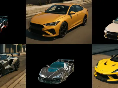 Sport Car bundle 8 pack 100 glb 3D model