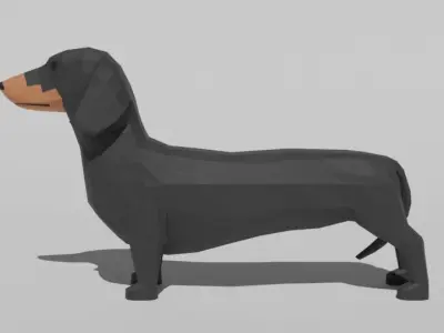 Low Poly Cartoon Dachshund Dog Low-poly 3D model