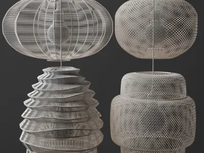  Rattan Lighting Set 9 3D model