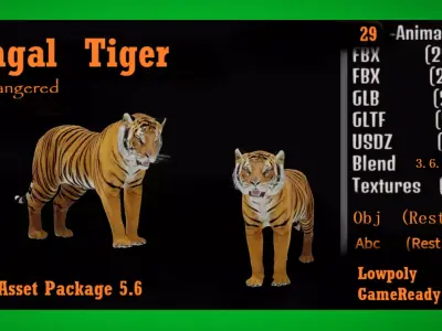 Bengal Tiger Low-poly 3D model