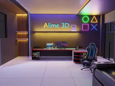  High-Quality Gaming Room 3D Model  Game Room Interior 3D model