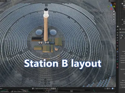 Blender Solar Power Tower Generator 3D model