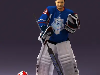 Hockey goalie in blue jersey 0895 3D model
