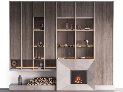 Fireplace with Shelves and Decor 3D model