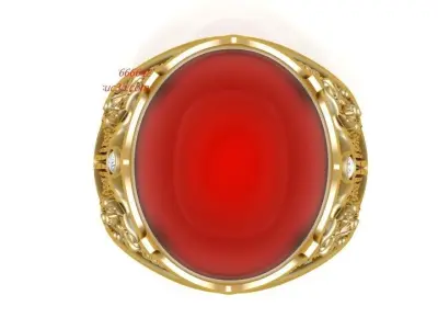 Luxury Oval Cabochon Gemstone Signet Ring for Men 197 3D print model