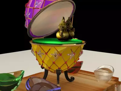 Chinese gold Ingot with Russia Faberge egg  and gourd 3D model