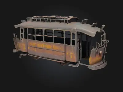 Burnt Streetcar Relic  Charred Echo of Urban History 3D model