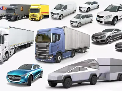 13 - low poly city cars and trucks 3D Model Pack