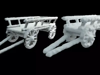 Wooden cart covered with snow 01 3D model