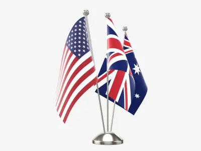 Desk decorative flag on triple flagpole 3D model