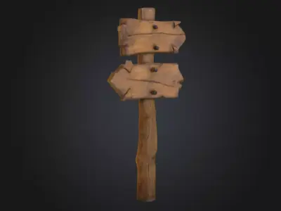 Rustic Wooden Signpost Low-poly 3D model