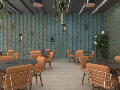 Modern Aesthetic Restaurant Interior  3D Visualization Low-poly 3D model