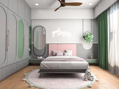Modern Bedroom in pink theme 3D model