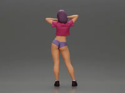 Sexy girl in a bikini and mini shirt posing confidently 3D print model
