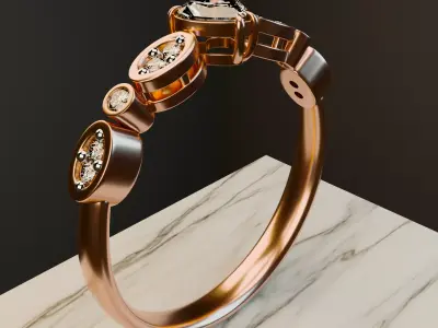 Rose Gold Designer Diamond Ring with Oval Gem 3D model 3D model