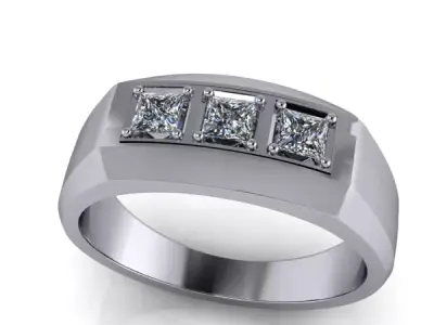 3 Three Stone princess Cut Traditional Mens Wedding band Ring 3D print model