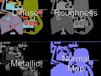 Cartoon House Model Pack with Colorful Props Low-poly 3D model