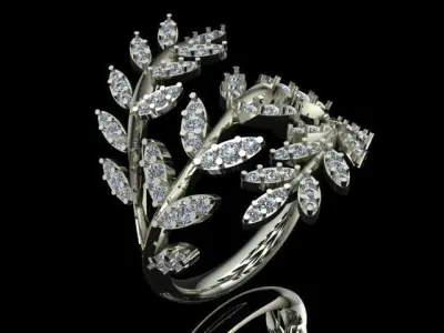 Leaf Shaped Luxury Diamond Ring 3D print model