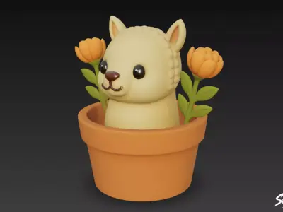 Llama in Flower Pot Low-poly 3D model