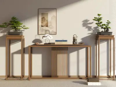 Chinese table and chair Low-poly 3D model
