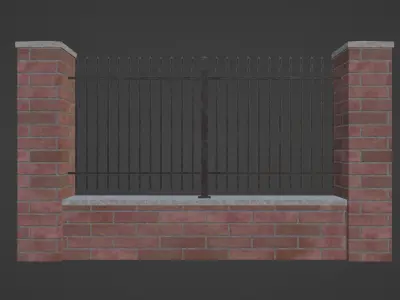 Simple bricks and steel fence Free low-poly 3D model