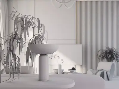 Botanical Scandinavian Living Room Nature Infused Interior Scene 3D model