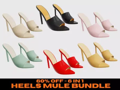 High Heels Mule Sandals Leather - Bundle 3D Model Pack