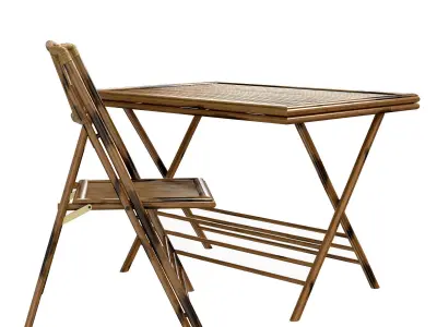 Bamboo folding chair and table exterior cafe 3D model
