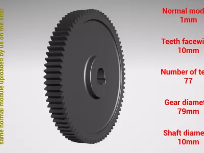 Cylindrical gear - paired - z77 m1 D79 d10 3D print model