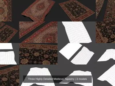 Three Highly Detailed Medieval Tapestry 3D Model Collection