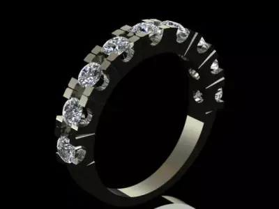 Luxury Half Round Diamond Ring 3D print model
