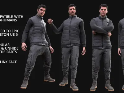 Man - Autumn Outfit 11 - Modular - Rigged Low-poly 3D model