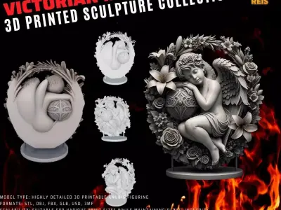 3D Printable Rococo Style Angel and Floral Statue 3D model