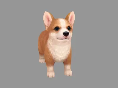 Cartoon pet puppy - Corgi - baby dog Low-poly 3D model