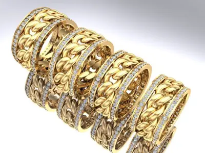 Chain Diamond ring - Miami Cuban ring - N8531A - 4 Size 3D Model Collection